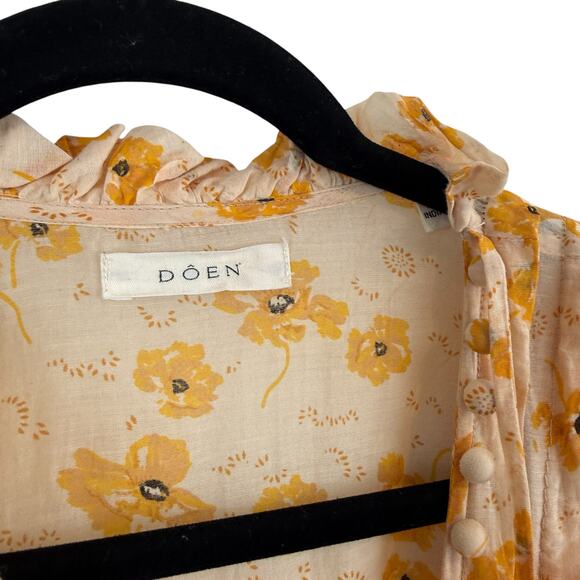 Doen Carnation Floral Ruffle Belted Tie Waist Maxi Dress Costal Boho Yellow Sz S - Picture 3 of 9